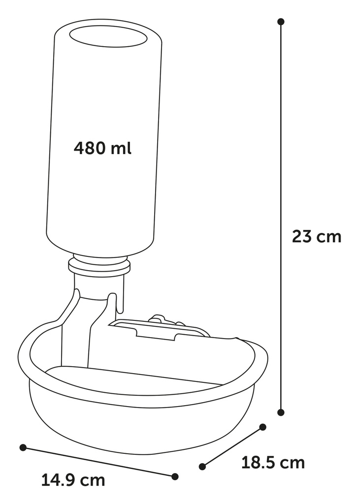 DRINKKOM MET FLES VOOR DRAADKOOI DIZA GRIJS 480ML