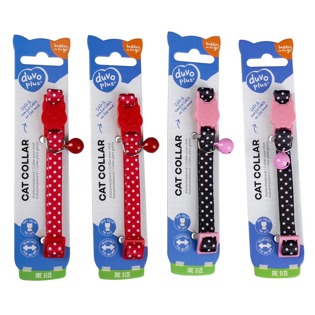 KATTENHALSBAND WITTE BOLLEN NYLON 20-30cm / 10mm zwart/rood