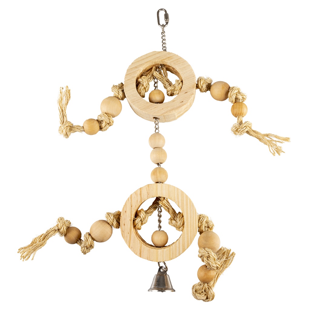 Houten ringen met sisaltouw & kralen 55x17x3,2cm beige