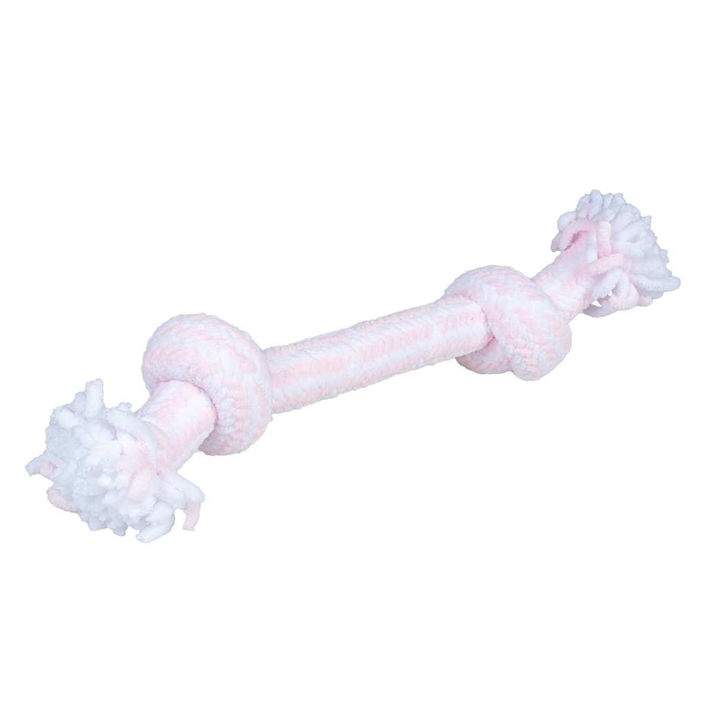 Puppy soft touw met 2 knopen 30x6x6cm roze/wit