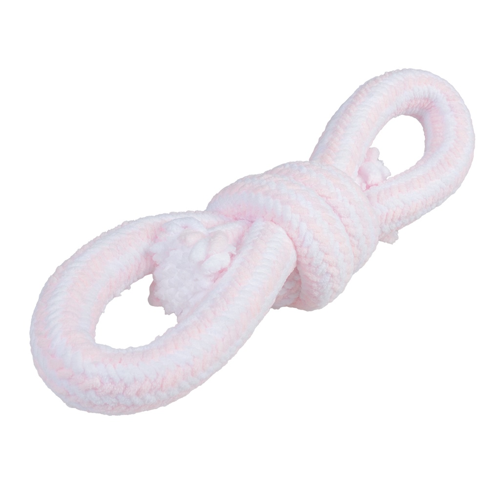 Puppy soft touw met 2 lussen 28x8x8cm roze/wit