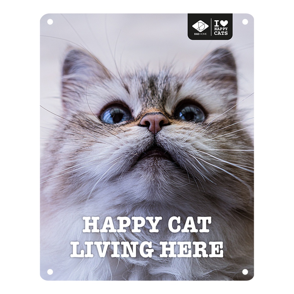 I LOVE Happy Cats bord 'living here' 20x25cm Meerkleurig