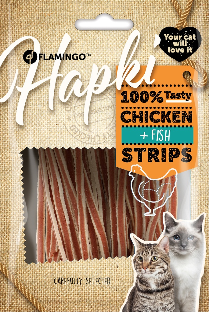 HAPKI SUSHI STRIPS FIJN MET KIP EN VIS 50 GRAM