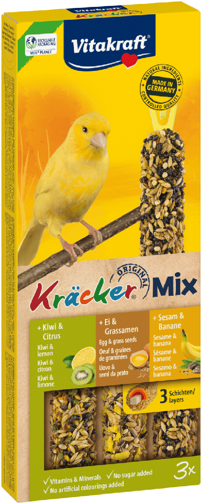 V* Vitakraft Kanarie kracker Trio ei/kiwi/banaan,3st