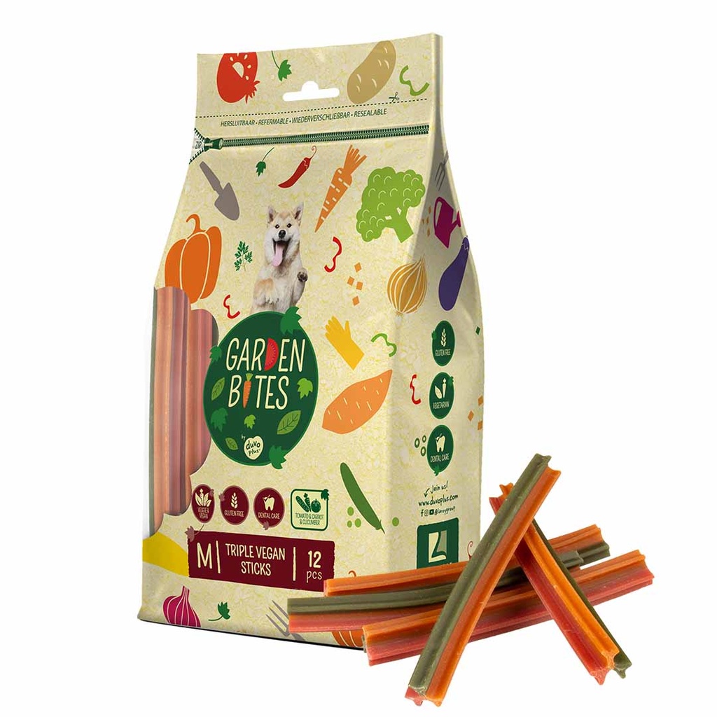 Garden Bites triple vegan sticks M - 15cm - 25g - display gemengde kleuren