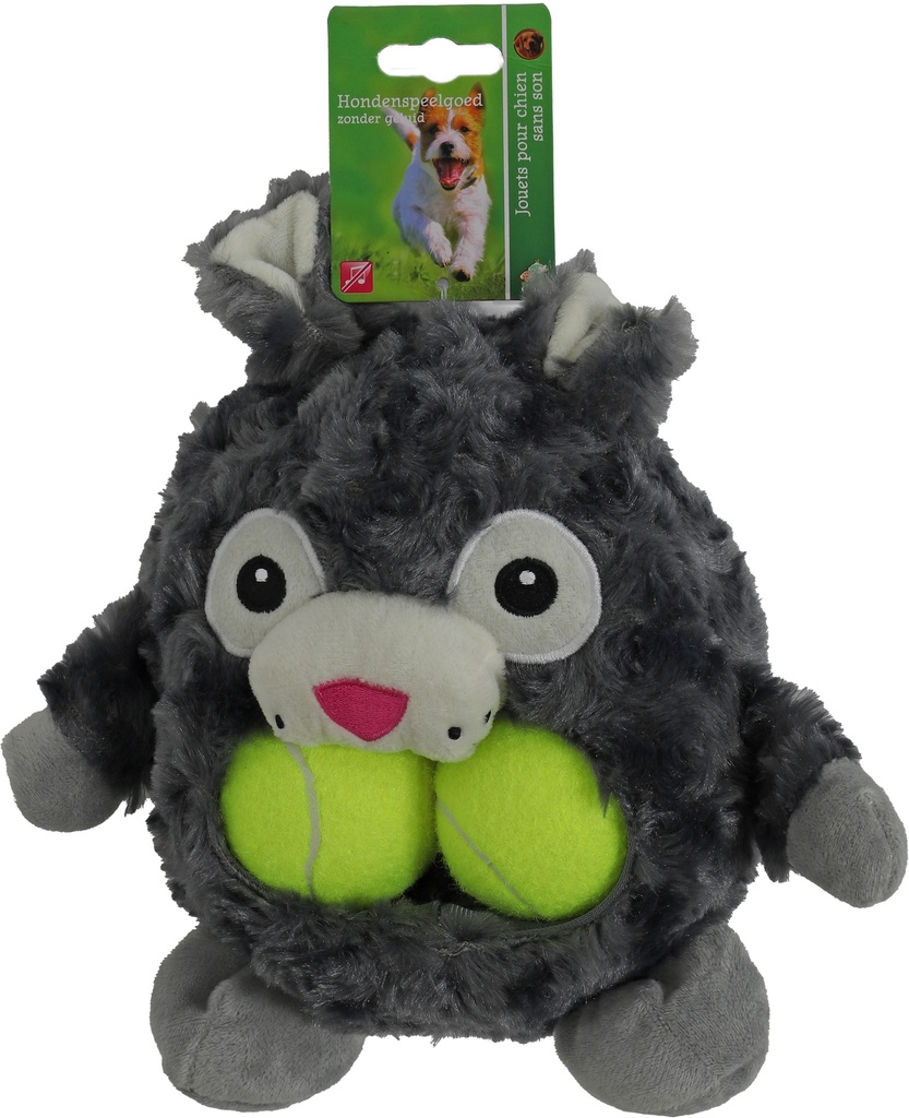 Boon hond speelgoed buidelbek bunny + 2 tennisballen grijs 23cm