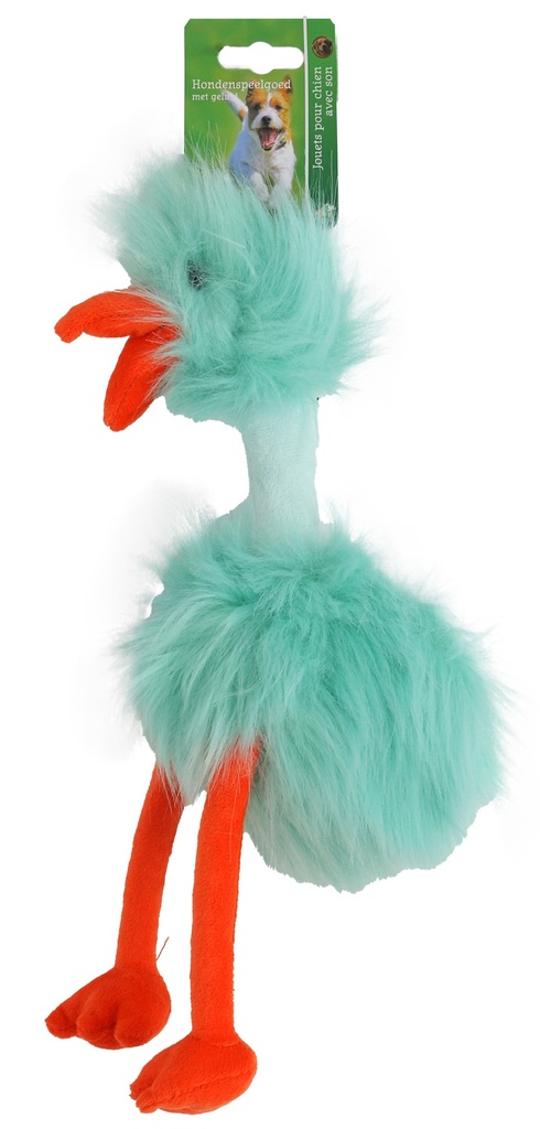 Boon hond speelgoed fluffy bird blauw/oranje  + piep 35cm