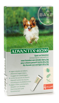 Advantix 40 1,5-4 KG,4 pipetten Bayer.