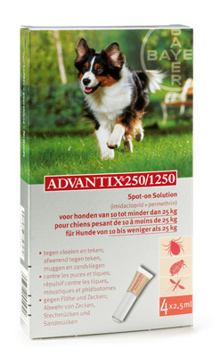 Advantix 250 10-25 KG,4 pipetten.