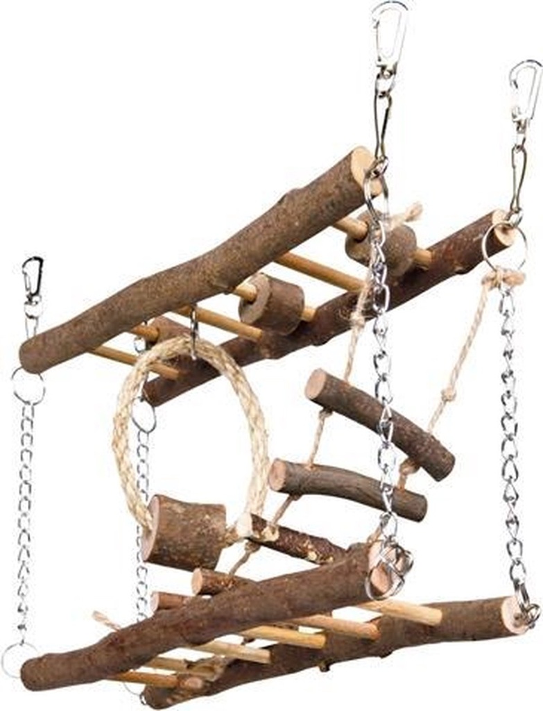 Hangbrug met ketting, hamsters, schorshout, 27 × 17 × 7 cm