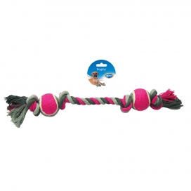 Knoop Katoen Met 4 Knopen & 2 Tennisballen 50cm grijs/roze