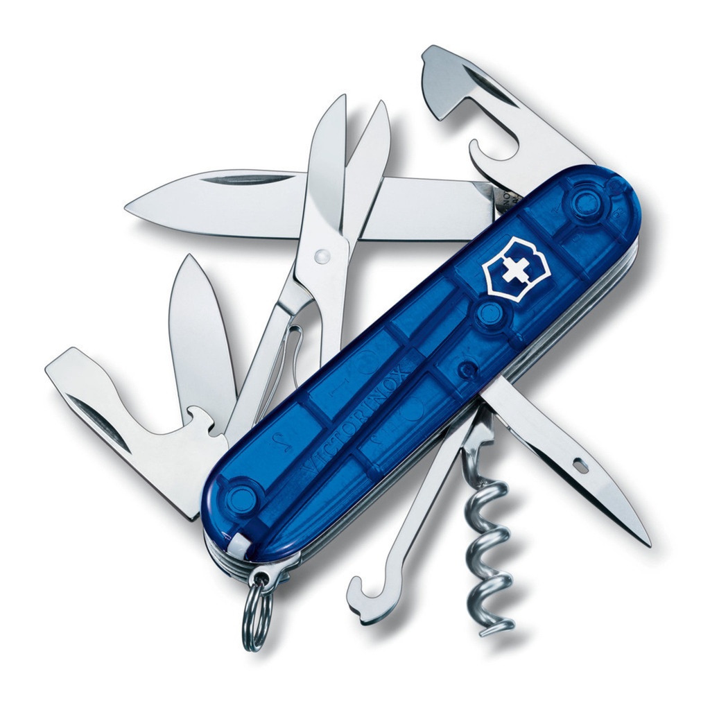 Zakmes,Vict.SwissArmy,Climber,14f.,trns.blauw