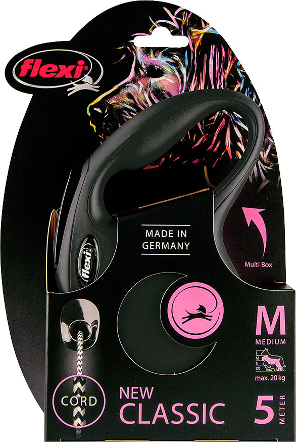 Flexi classic cord M zwart 5 meter