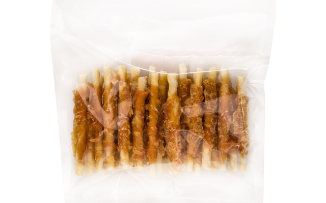 Buffelhuid Rollstick (Wit-Met Kip) 13cm - 30-Pack