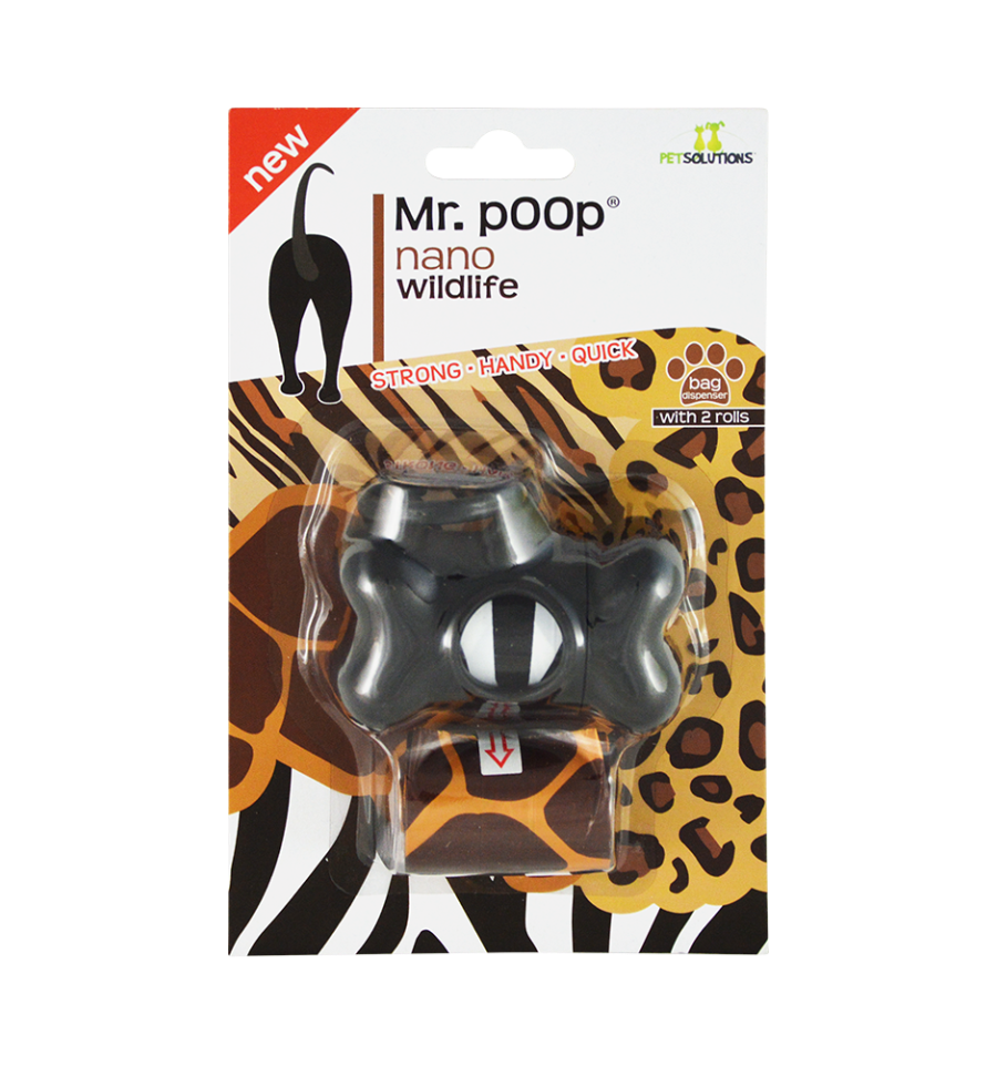 Mr.POOP SAFARI Nano Houder zwart+2 Rolletjes-Safari motief