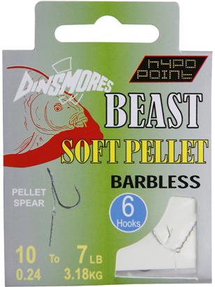 ! Dinsmores Beast Soft Pellet Barbless Rig 50cm. 6pcs. 12 to 22