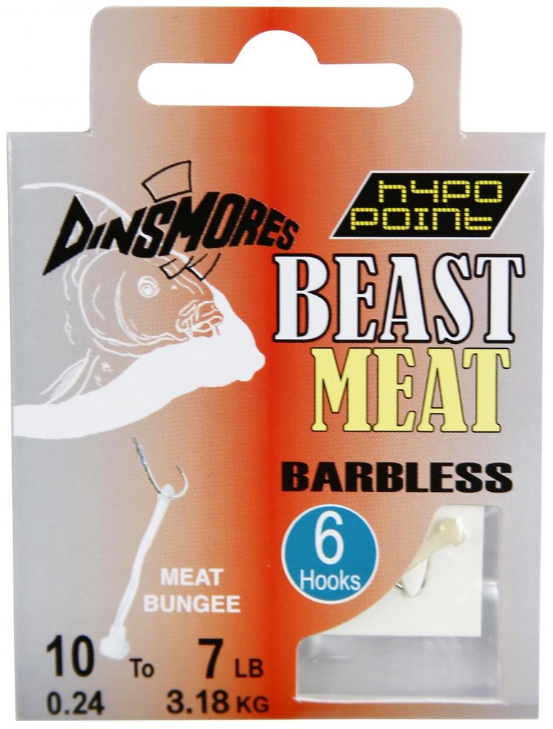 ! Dinsmores Beast Meat Barbless Rig 50cm. 6pcs. 10 to 24