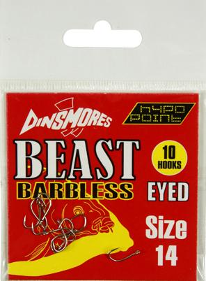 ! Dinsmores Beast Loose Eyed Barbless Hooks 10pcs. 12