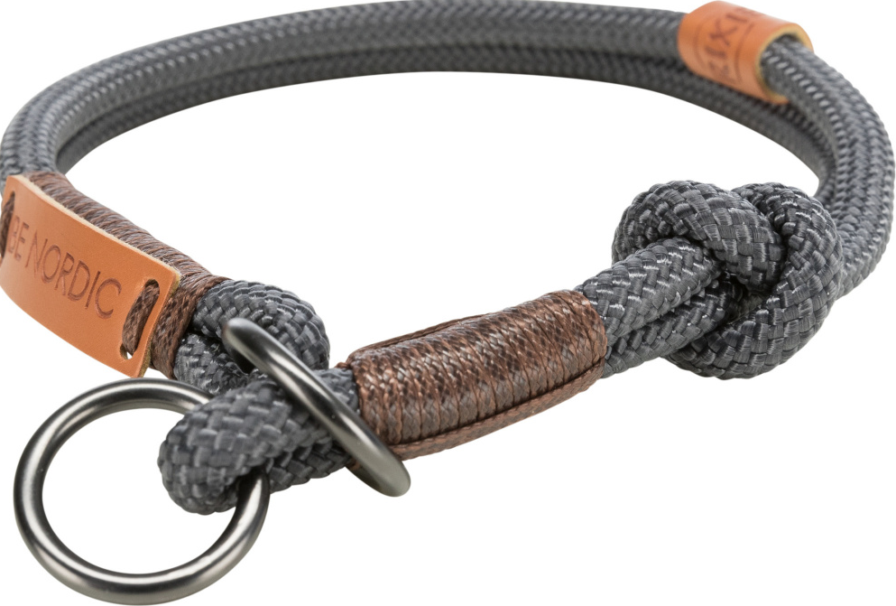 BE NORDIC Anti-Trek Halsband, L–XL: 55 cm/ø 13 mm, donkergrijs/bruin