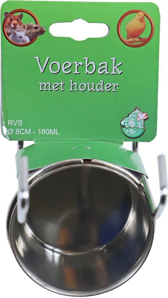 VOERBAK RVS MET HOUDER PRINT8CM-150ML