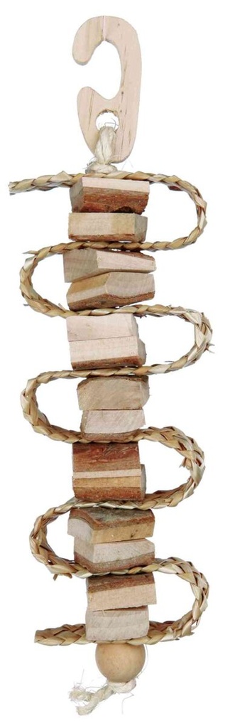 Knabbelhout aan sisalkoord, schorshout/stro, 30 cm