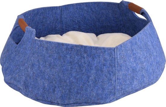 # MAND ZIPORA VILT ROND + KUSSEN BLAUW 46x38,5x14CM