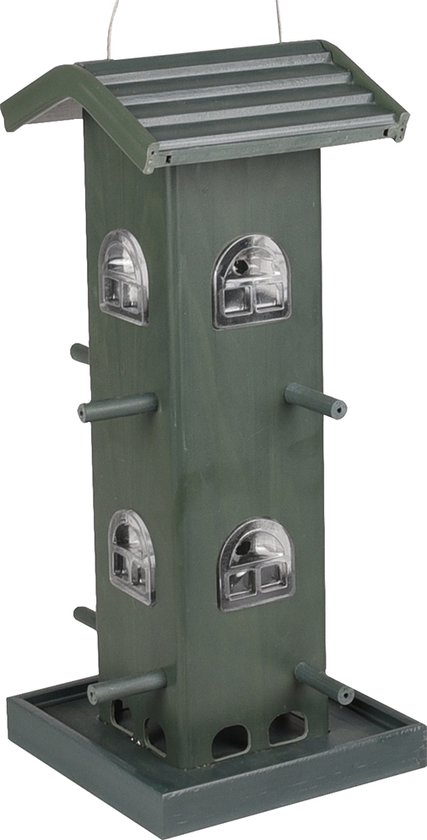 VOEDERSILO ZADEN SPOKER KUNSTSTOF MET HOUT GROEN 15,5x14,5x33,5CM
