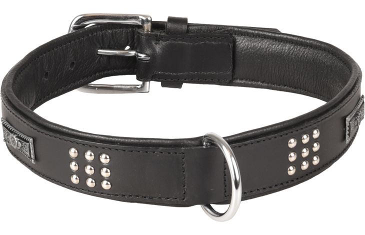 HALSBAND SEDONA LEDER+FITTING ZWART 51-60CM 37MM