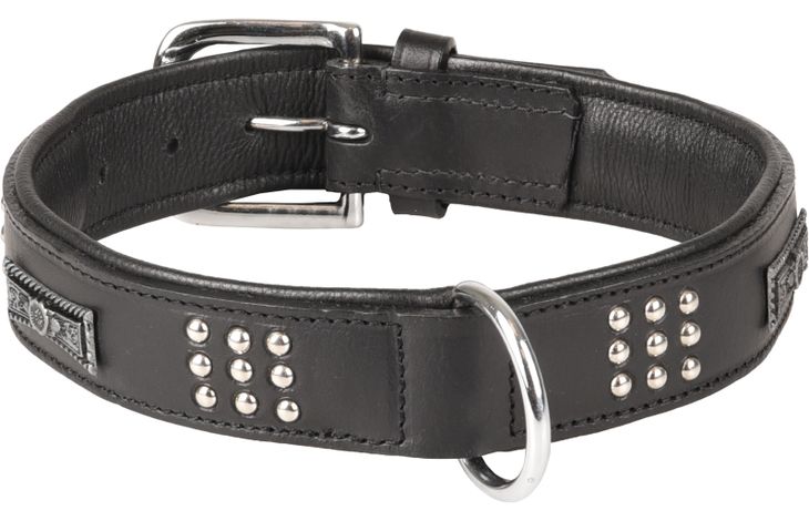 HALSBAND SEDONA LEDER+FITTING ZWART 43-50CM 37MM