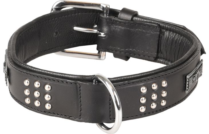 HALSBAND SEDONA LEDER+FITTING ZWART 39-45CM 37MM