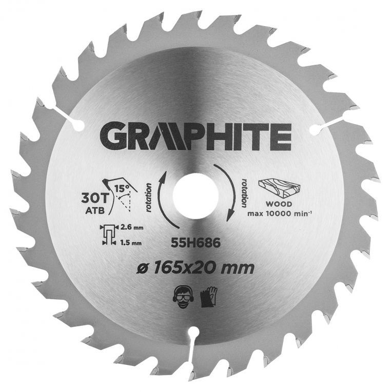 Blad 165mm, Asgat 20mm, Tanden 30, Dikte 1,5mm, Zaagdikte 2,6mm, Geometry ATB, M