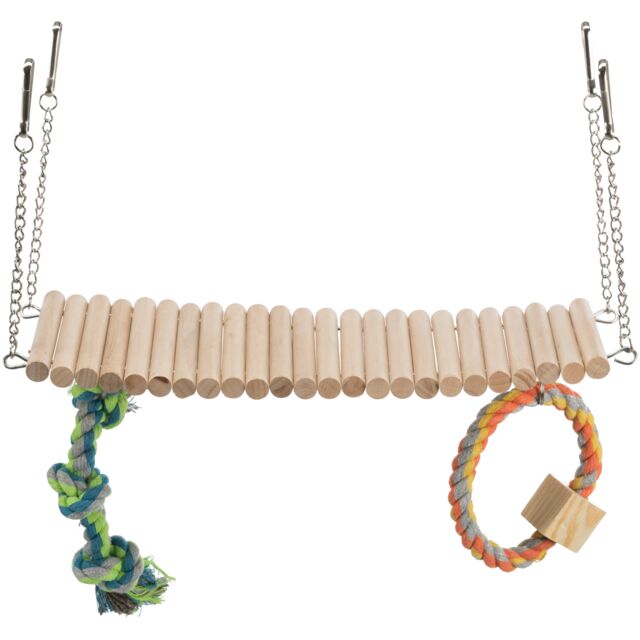 Hangbrug m. touw & speelgoed, hamsters, hout/touw, 30 × 17 × 9 cm