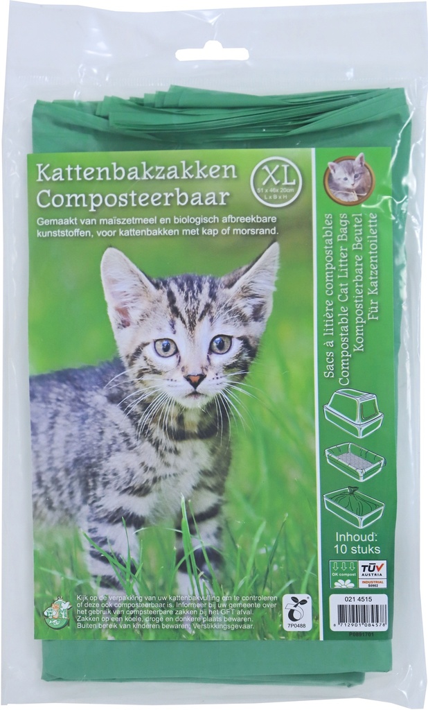 Kattenbakzak composteerbaar, groen XL pak a 10 stuks
