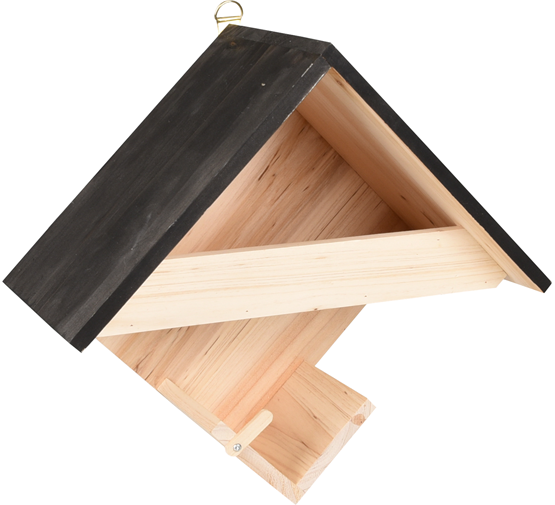 VOEDERHUIS + VOEDERPOTHOUDER DION HOUT NATUUR/ZWART 30,5x15x29CM