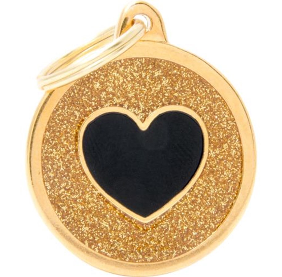 GOLD BIG GLITTER CIRCLE BLACK HEART