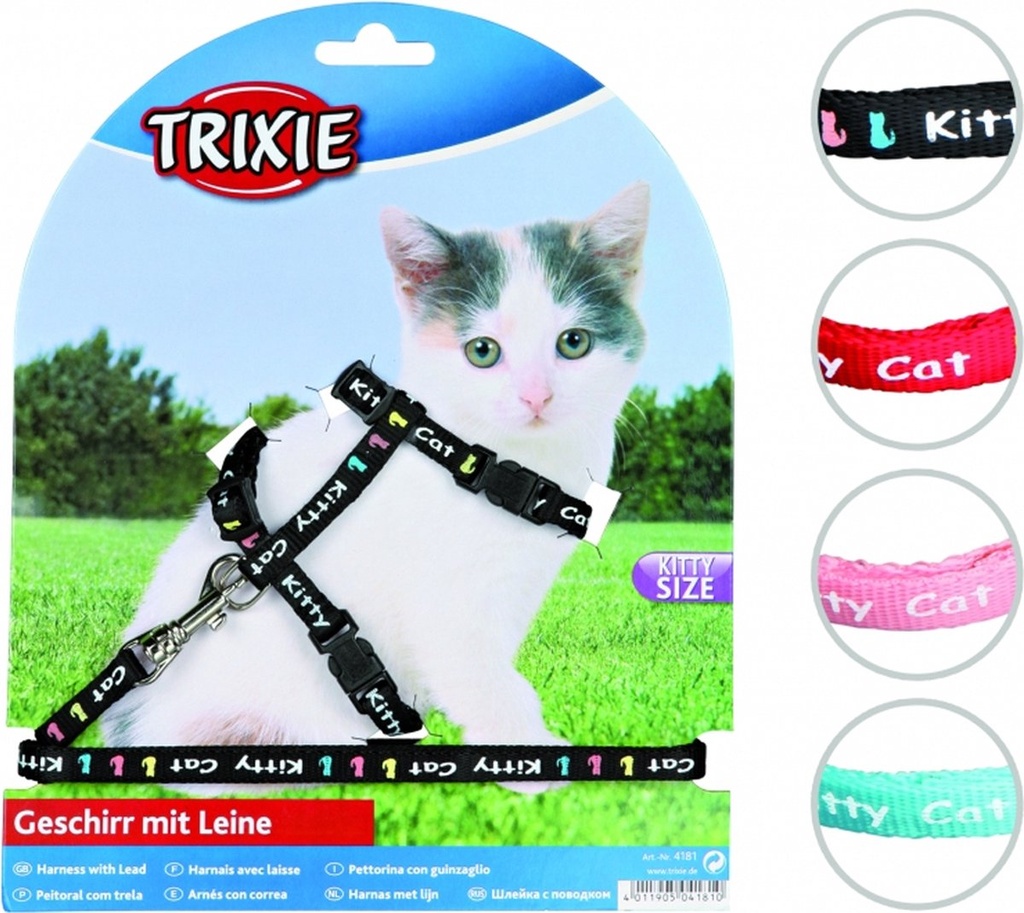 ! Junior kittentuig met riem, kitty cat motief, 21-33cm / 8mm, 1,20m