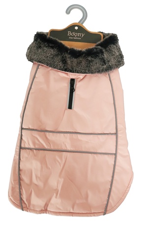 [022 0555] HONDENJAS PARKA BONTKRAAG ZACHT ROZ 45CM