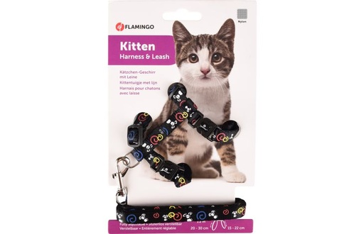 [1031359] KITTENHARNAS + LIJN TOPO MUISMOTIEF ZWART 20-35CM 10MM
