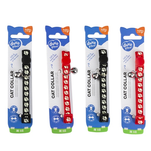 [11160] KATTENHALSBAND POOTJES NYLON 20-30cm / 10mm zwart/rood