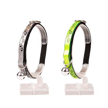 [11184] KATTENHALSBAND REFLECTEREND POOTJES PVC 20-30cm / 10mm zilver/geel