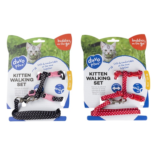 [11217] KITTEN WANDELSET WITTE BOLLEN 15-25cm / 8mm-125cm zwart/rood