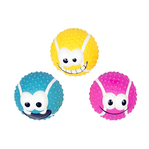 [400012] Latex Tennisbal Smiley Mix 6,5cm - display gemengde kleuren