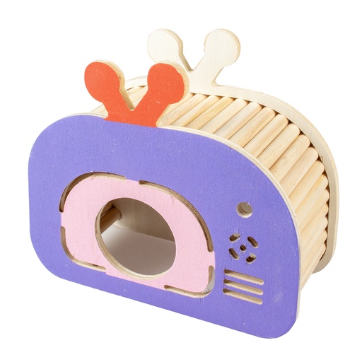 [14547] Knaagdieren houten speelhuis TV 19,6x8,5x17cm Meerkleurig