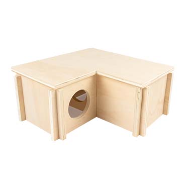 [14347] Knaagdieren houten L-Bungalow 24x24x11cm Houtkleurig