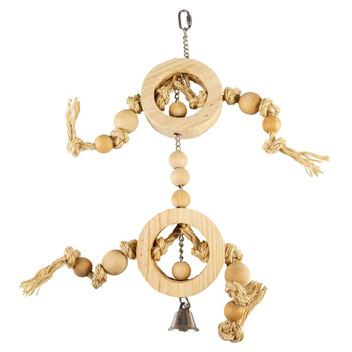 [13557] Houten ringen met sisaltouw & kralen 55x17x3,2cm beige