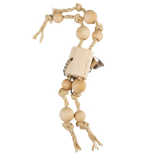 [13561] Speeltje met sisaltouw & houten kralen 30x15x5,5cm beige