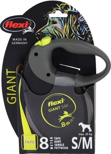 [020 8745] # Flexi ROLLIJN GIGANT TAPE S/M GEEL 8 MTR sterke hond tm 25kg