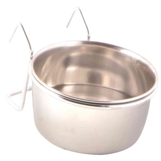 [5493] Voer/waterbak, RVS, met houder om op te hangen, 150 ml/ø 7 cm