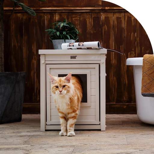 [8268] # N.A.P. Litter Loo - Kattentoilet en Bijzettafel Antique white 58x45x70cm