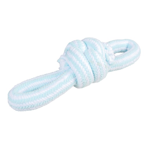 [15023] Puppy soft touw met 2 lussen 28x8x8cm blauw/wit